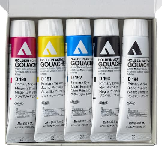 12 Packs: 5 ct. (60 total) Holbein Artist Acrylic Gouache Primary Mixing Colors